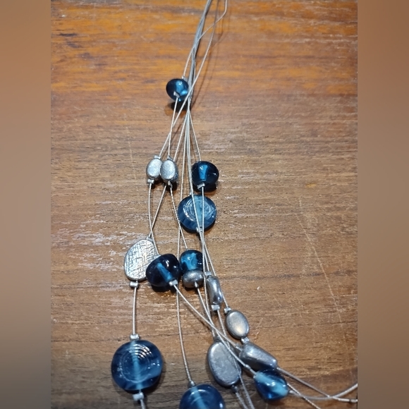 Multi Strand Lia Sophia Necklace, Blue Beads, Silver Wire & Accents - Picture 6 of 9